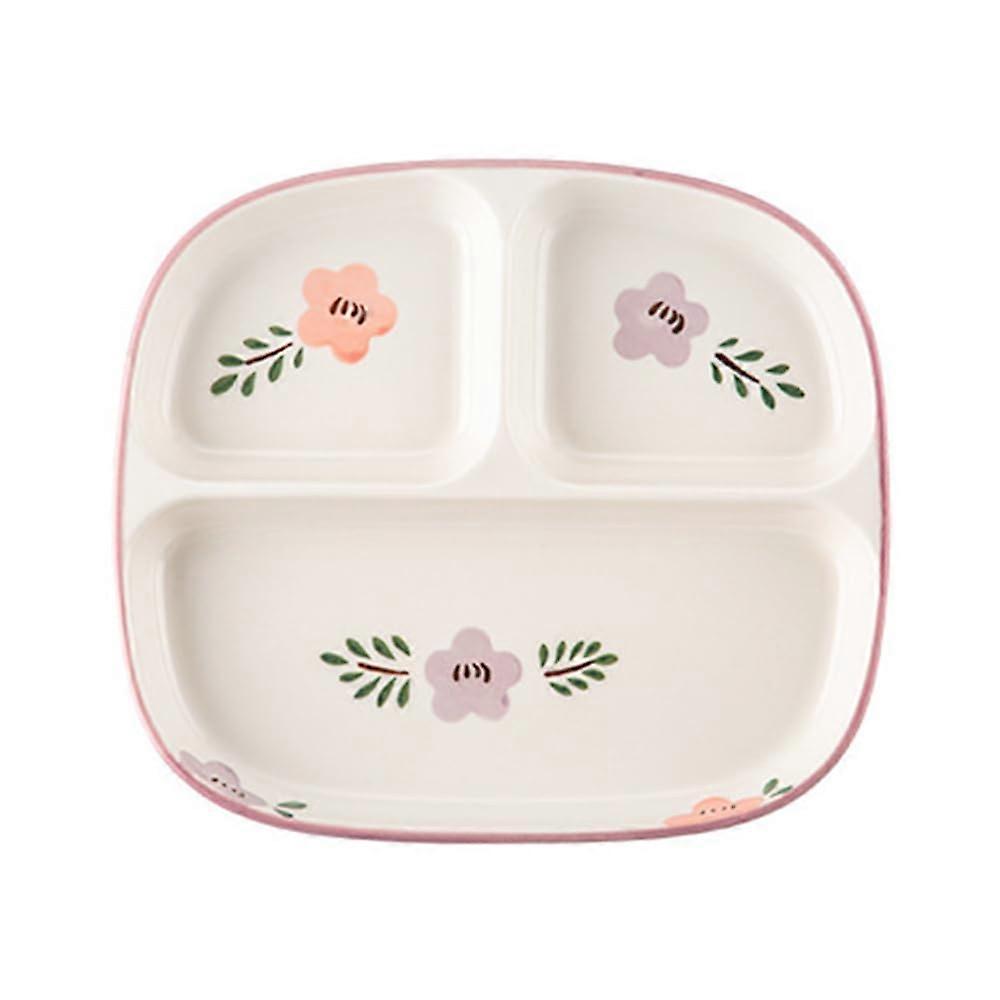 Divided Plates Ceramic Square Portion Control Plate for Adults with 3 Compartments and Floral Pattern