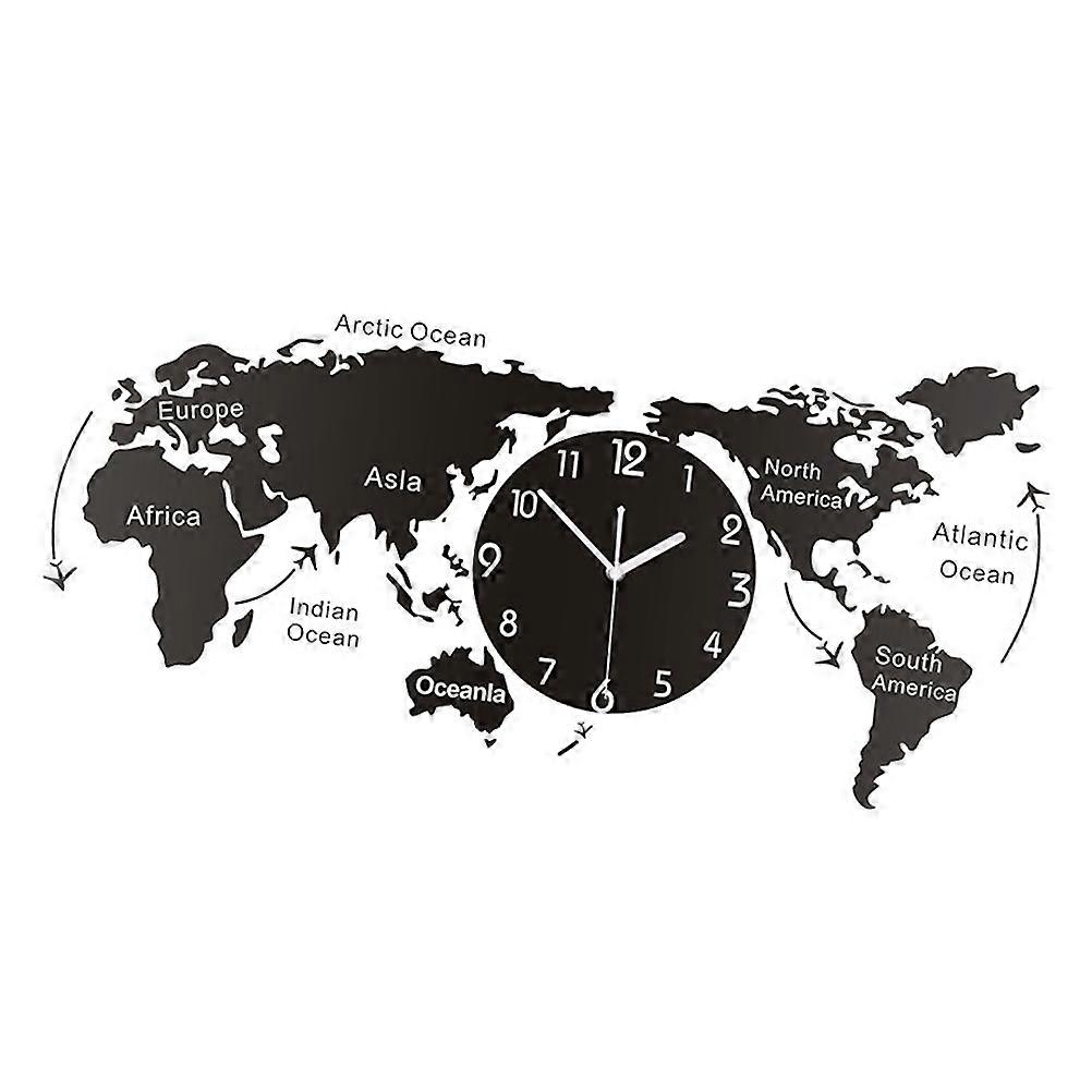 Creative Wall Clock World Map Design Wall Hanging Clock for Decoration 1Pcs