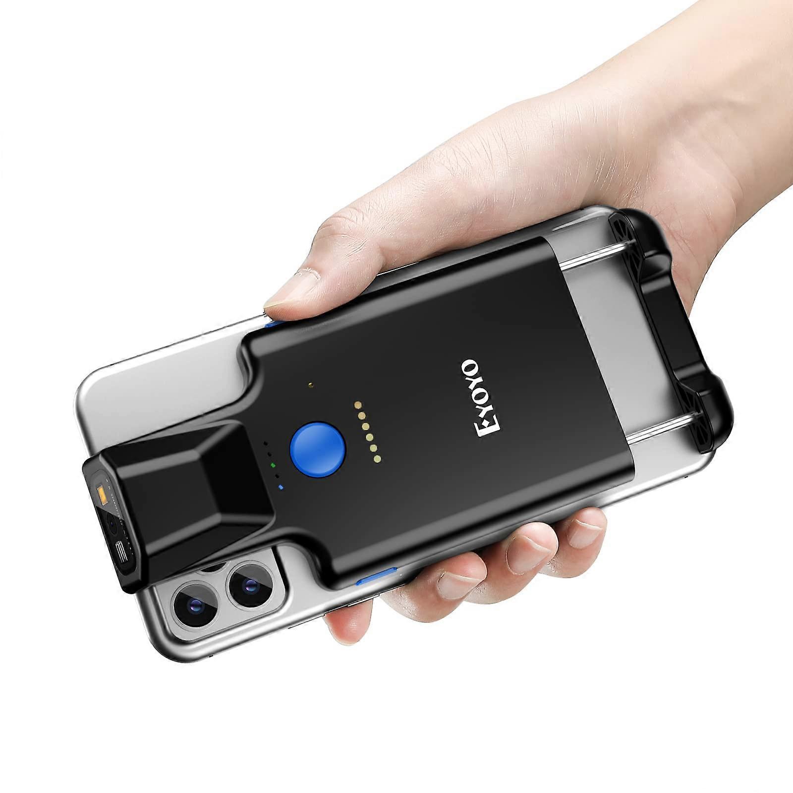 Bluetooth Barcode Scanner with Flagship 2D Scan Engine, Back Clip Design for iPhone Android Blue