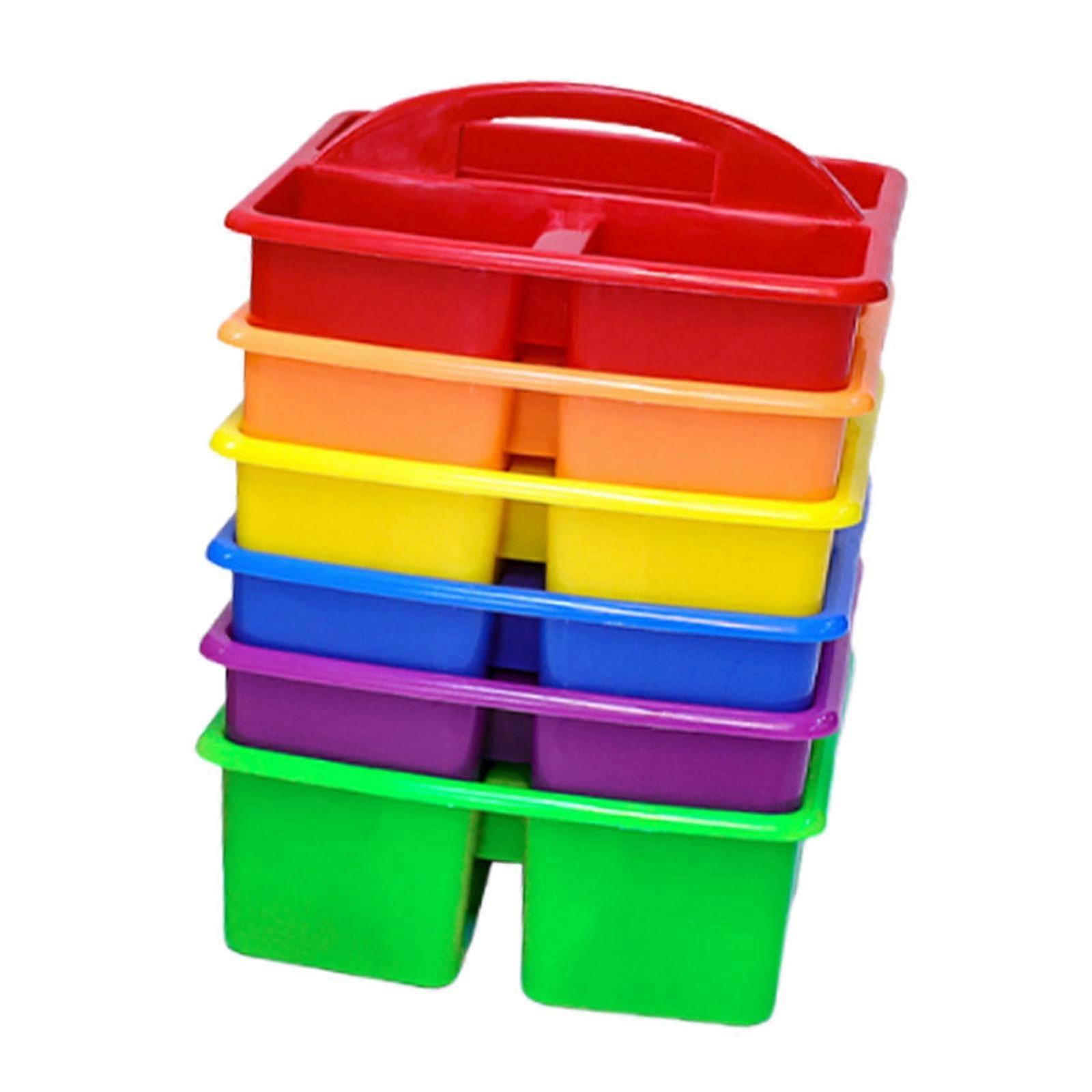 6X Classroom Storage Boxes with 3 Compartments, Stackable Plastic Organizer Bins with Handle