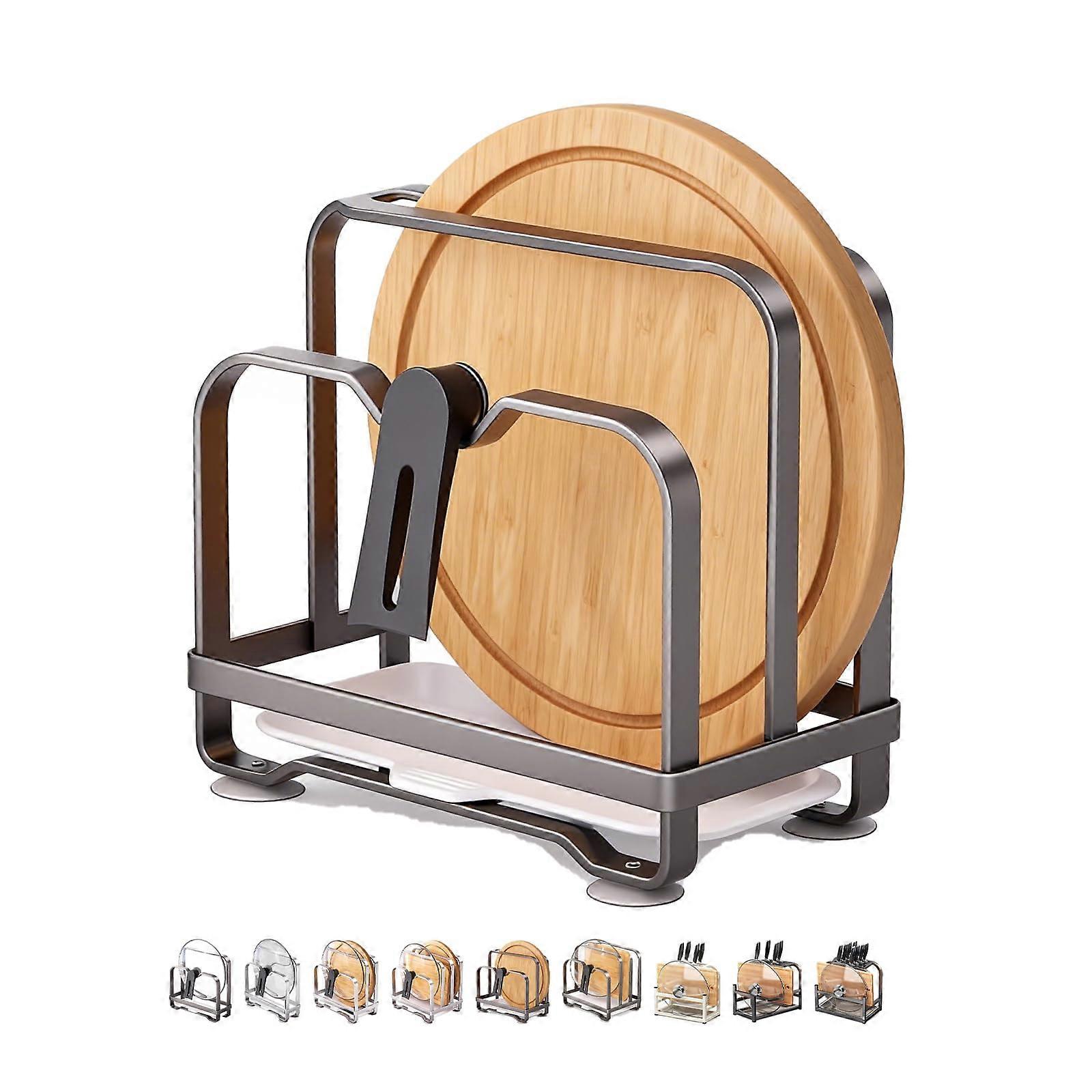 Pot Lid Organizer with MultiLayer Drainable Storage, Vertical Kitchen Countertop Rack for Lids and Boards (5)