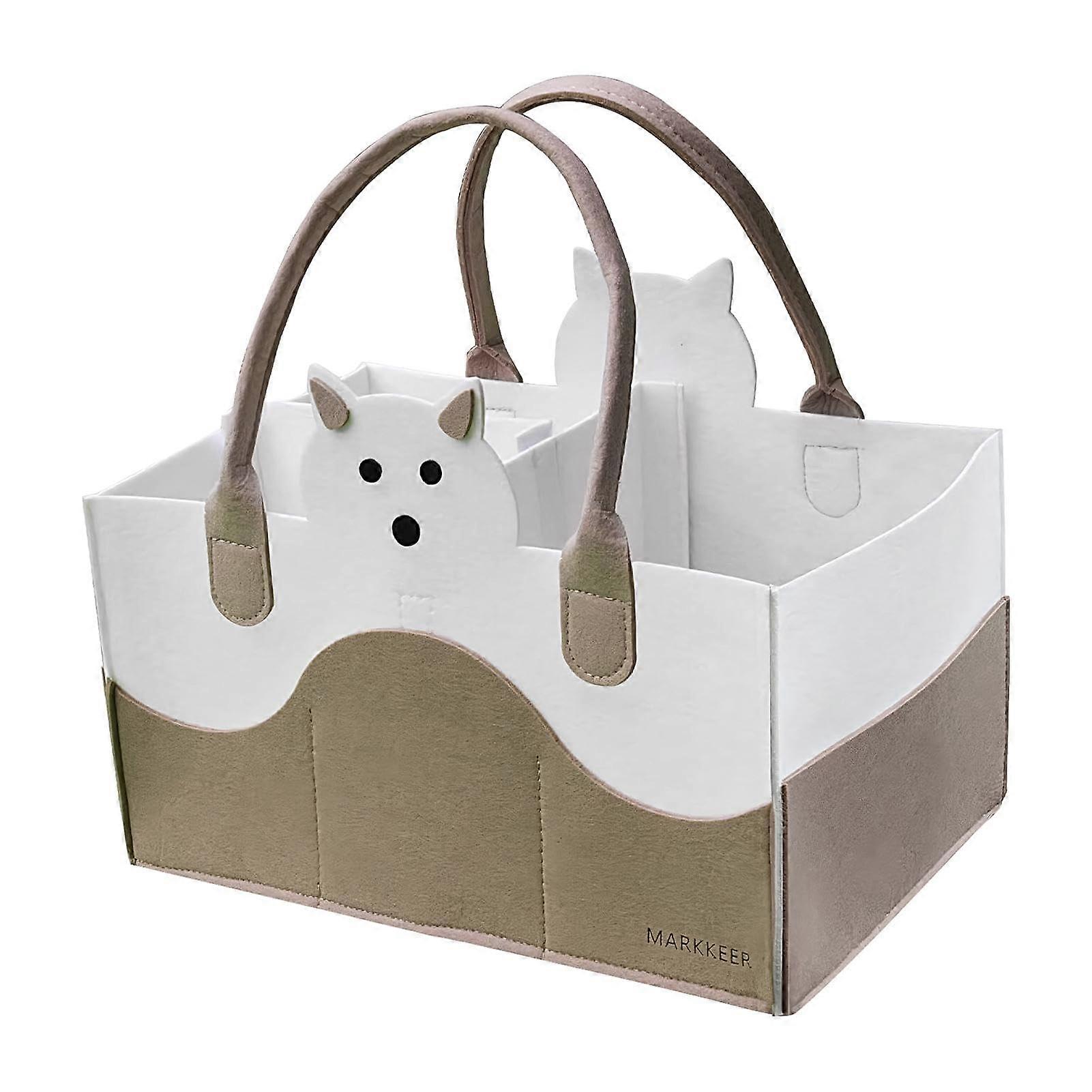 Extra Large Diaper Caddy Organizer with Side Pockets Felt Nursery Storage Basket Khaki