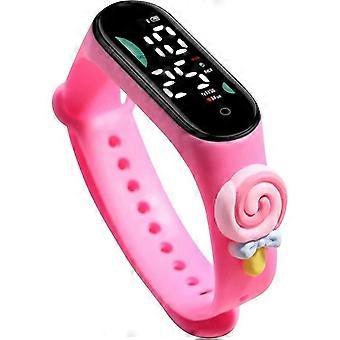 Reloj digital LED, reloj de correa de silicona impermeable de dibujos animados, reloj digital deportivo electrónico para adolescentes piruleta de niños