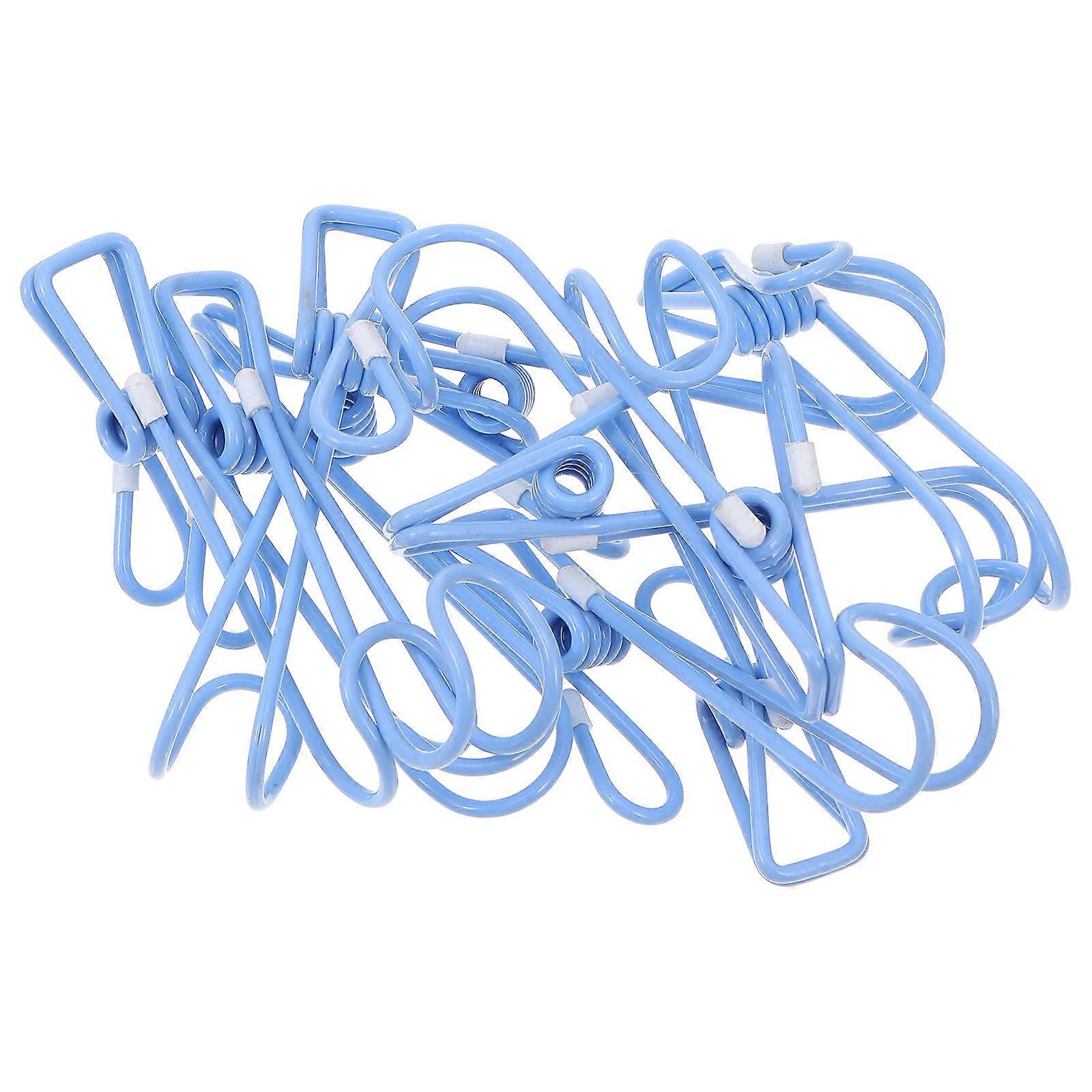 Blue Simple Clip with Hook Multi-Function Clothes Pin for Home Use 10Pcs
