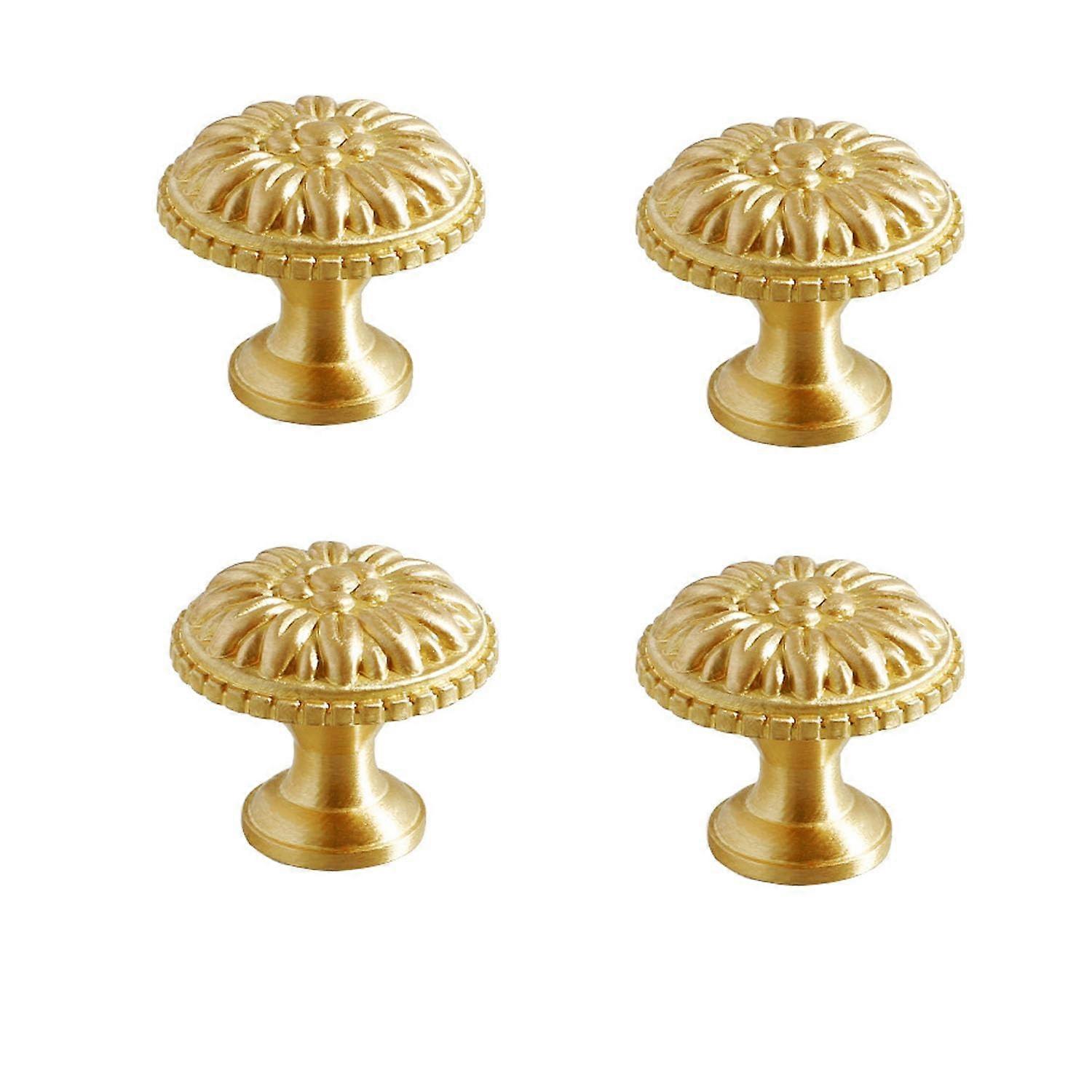 4PCS Vintage Floral Solid Brass Cabinet Knobs, Gold Drawer Pulls for Kitchen Cupboard Doors