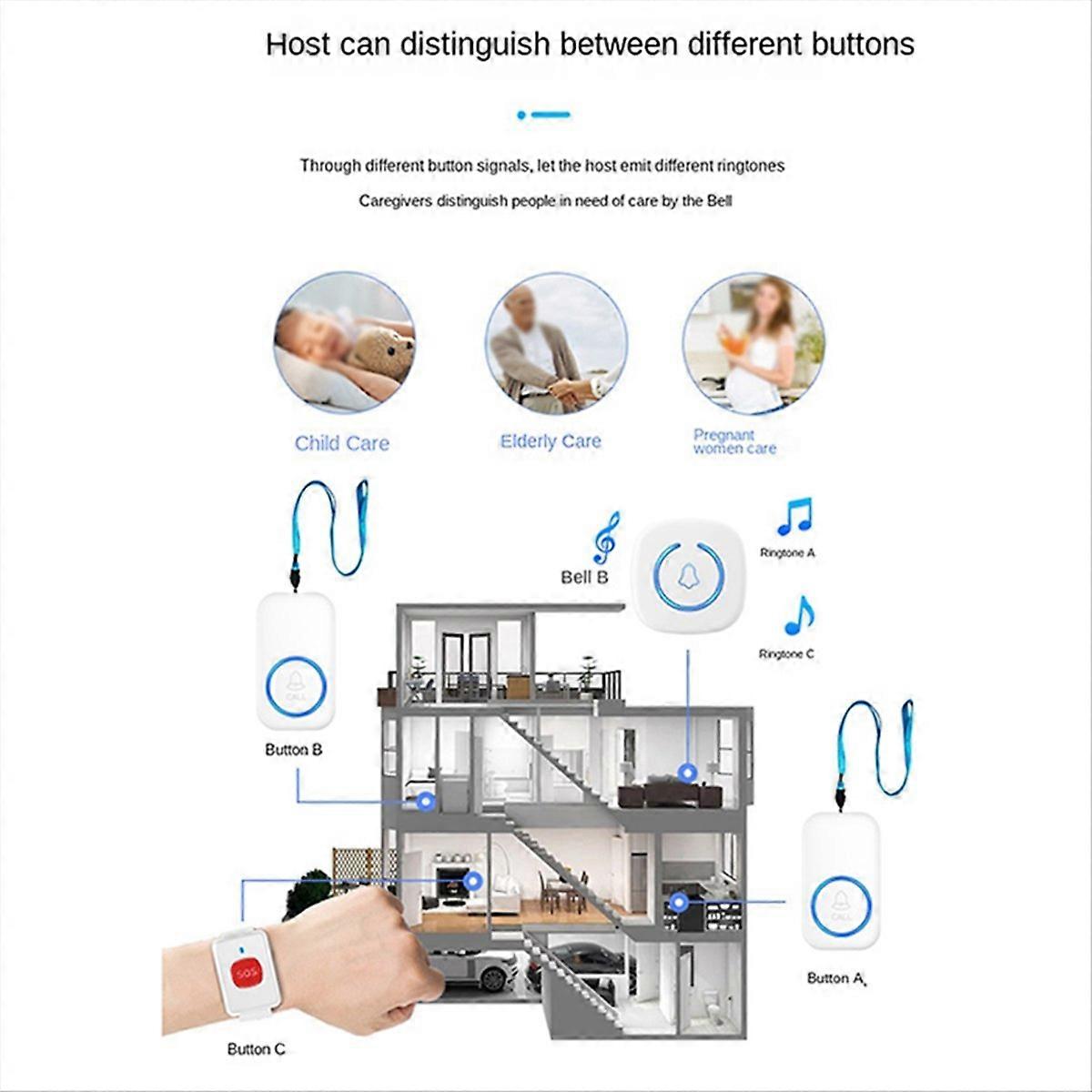 Personal Alarm, Remote Control Doorbell Watch White