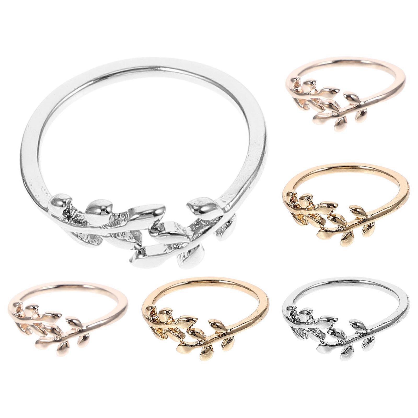 Leaf Crochet Ring Adjustable Metal Finger Rings for Decoration 6Pcs Set