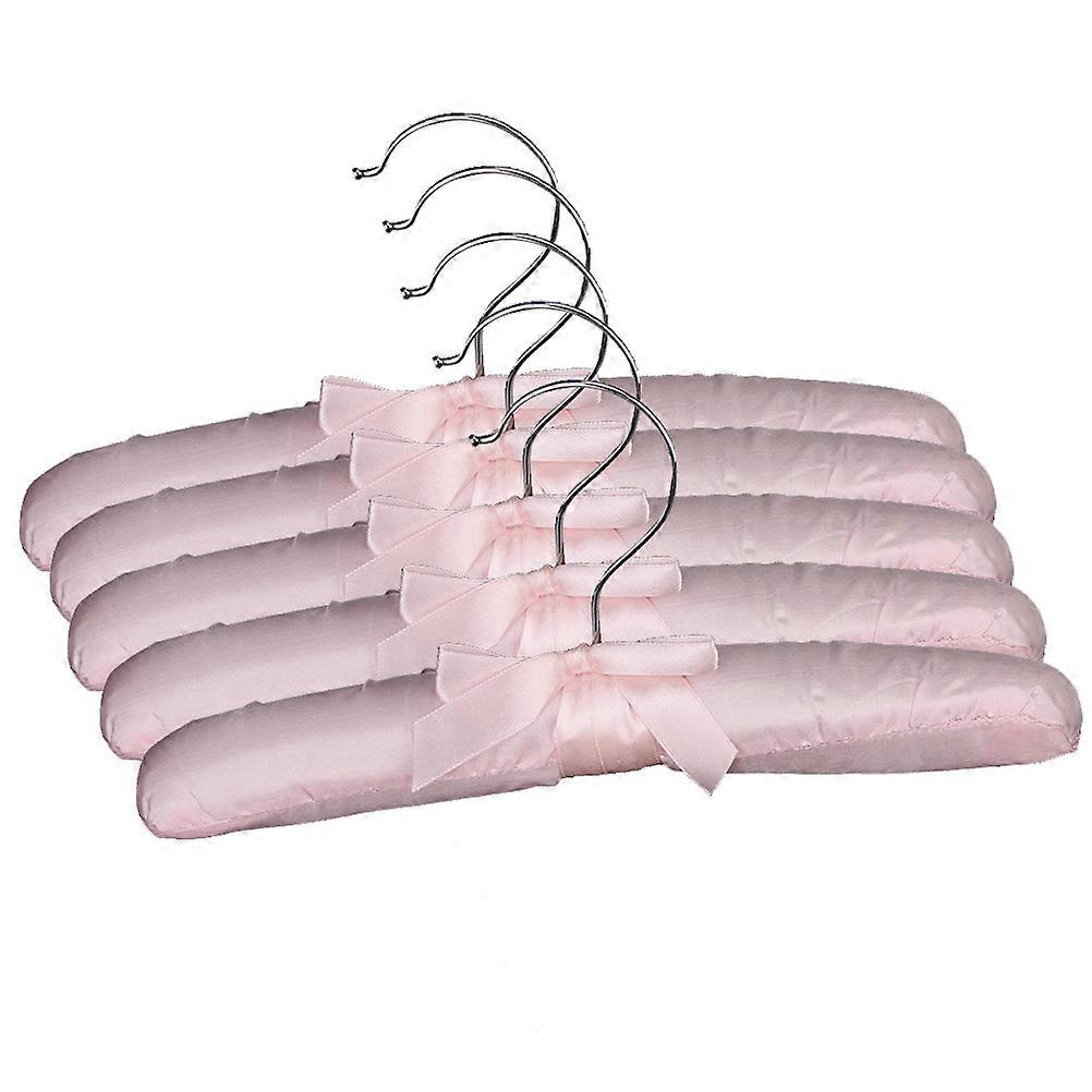 Practical Satin Clothes Racks Hangers Padded Cloth 5Pcs Pink
