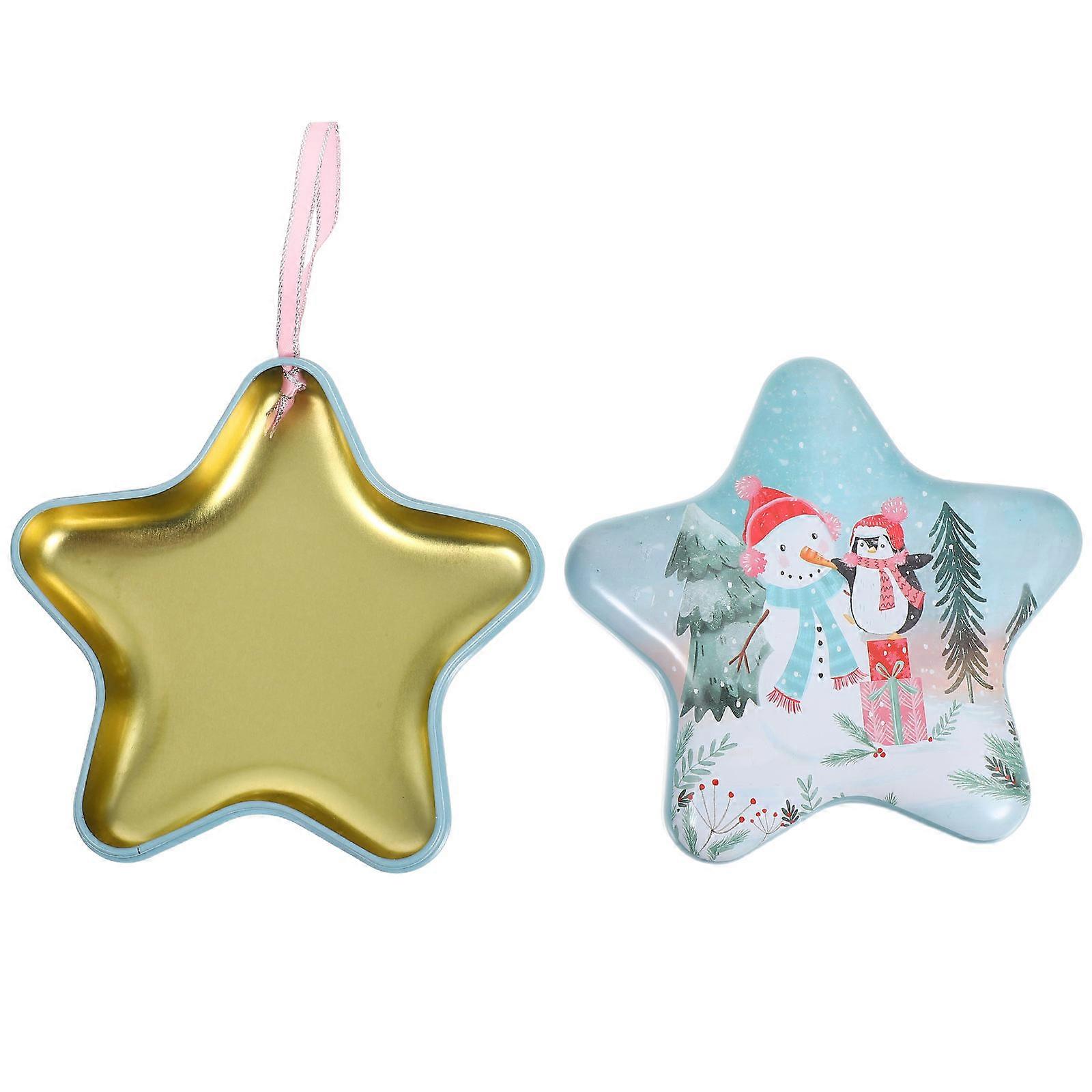Christmas Star Candy Box Tinplate for Party Storage with Hanging Strap