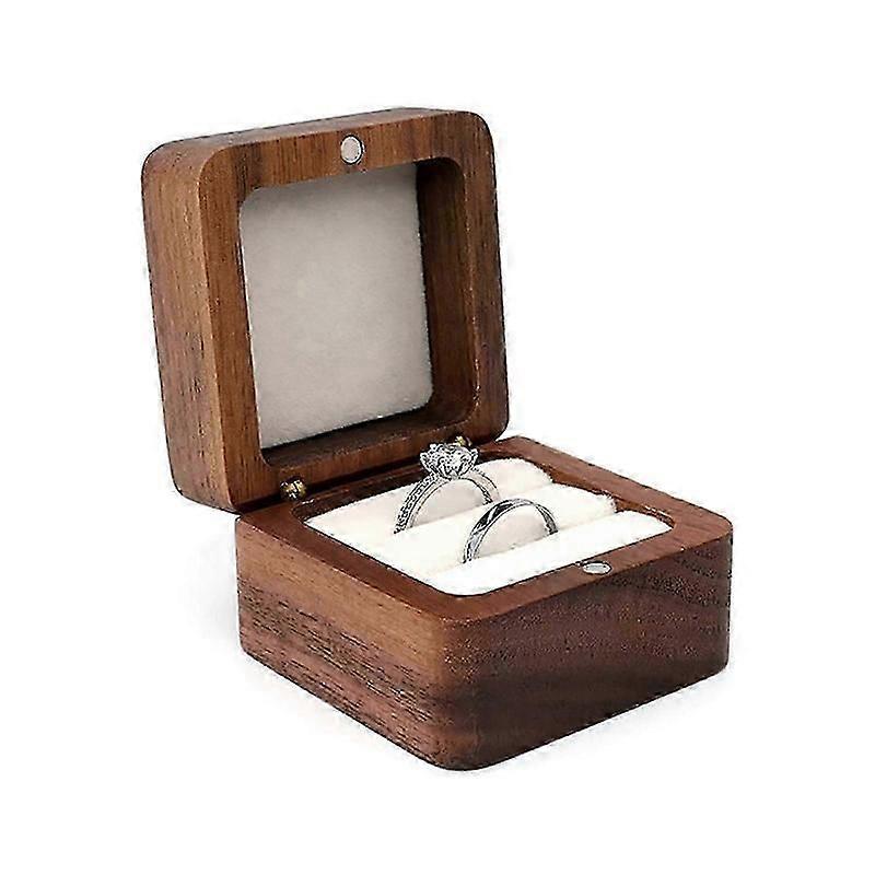 Vintage-Eheringbox aus Holz, quadratisch