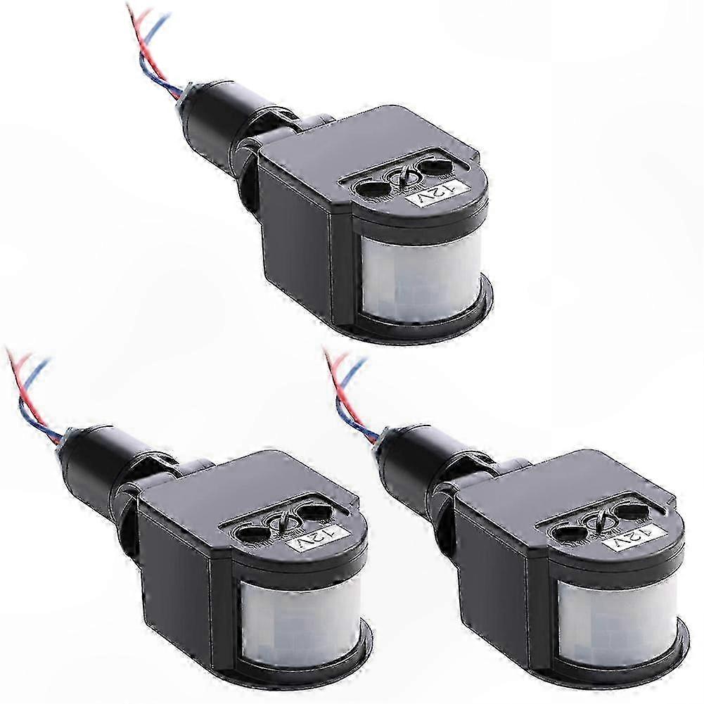 3-Pack 12V DC PIR Motion Sensor for Outdoor Lighting Control