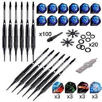 WINMAX 12-teiliges Dartflügel-Set, 18 g Soft-Dartspitzen, geeignet für elektronische Dartscheiben, Schäfte aus Aluminiumlegierung, 100 Dartspitzen, 20 Anti-Lockerungsgummis