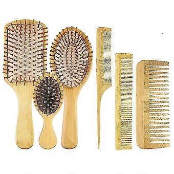 6 in 1 Bamboo Bristle Hair Brush Comb Set for Men Women
