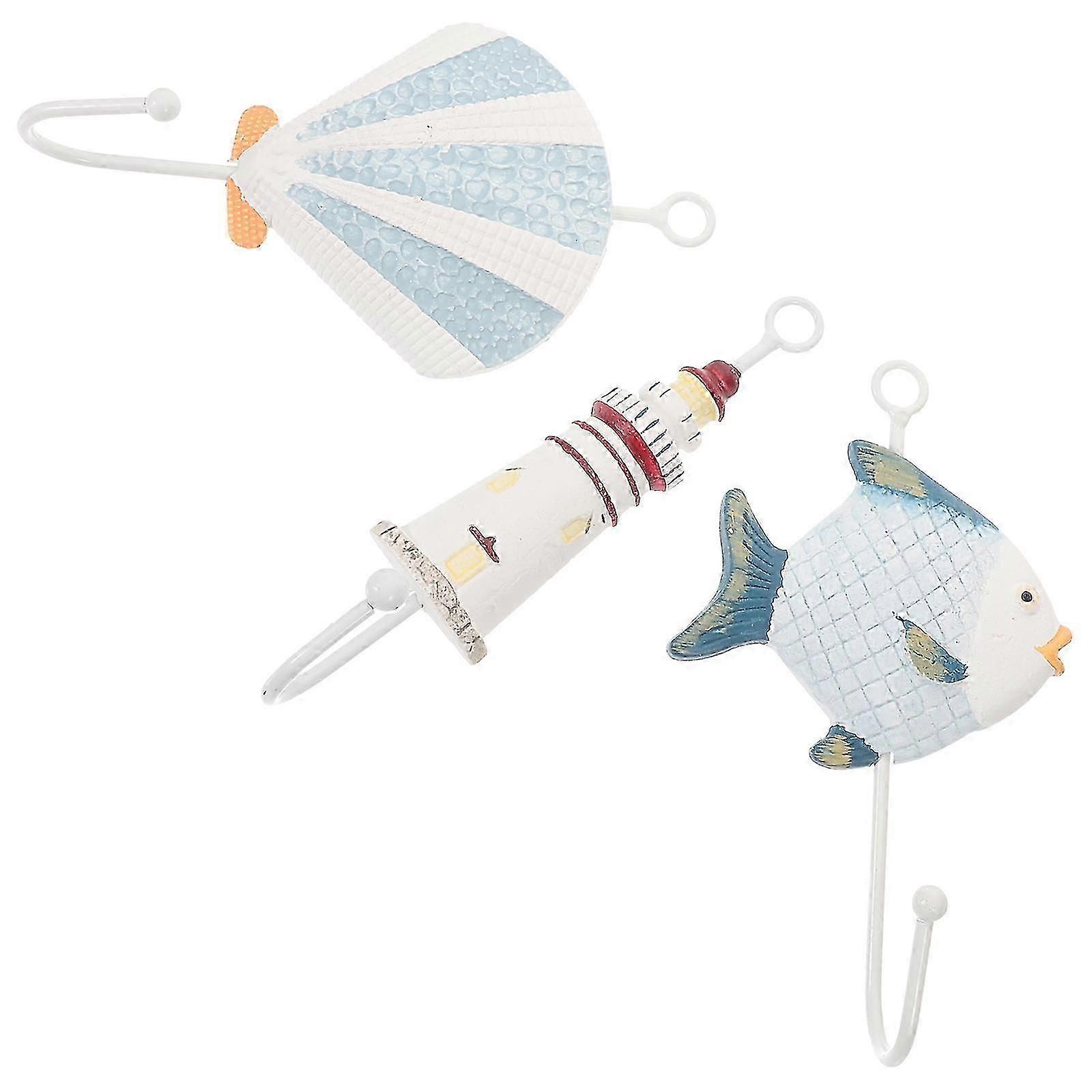 Wall Mounted Coat Hooks, Nautical Style, Assorted Colors, 3pcs