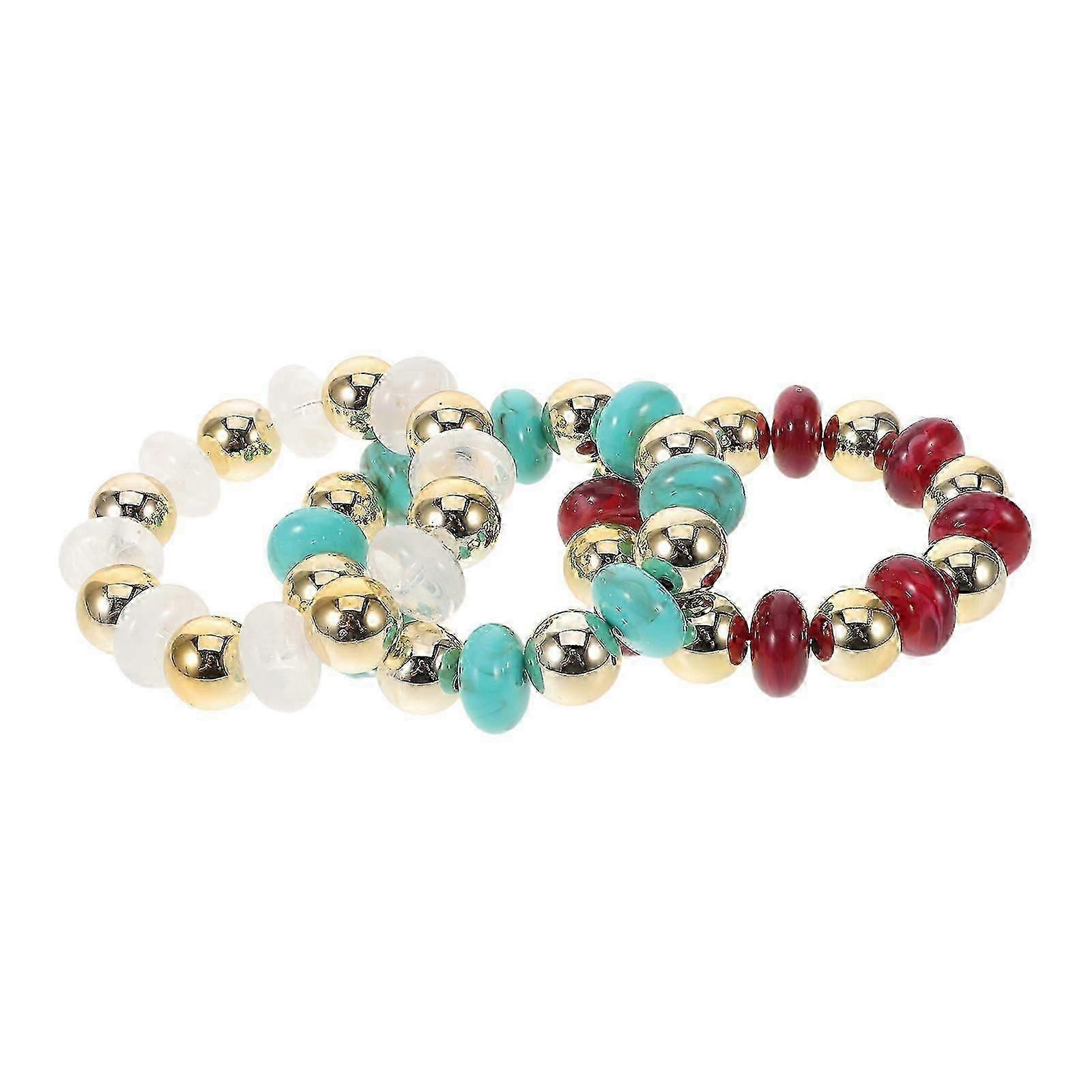 Geometric Acrylic Beaded Bracelet for Women 3Pcs Stackable Adjustable Bracelets