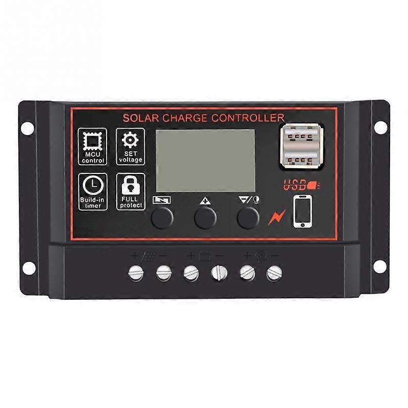 Black Shell 12V/24V 10A Solar Charge Controller with Light Timer & USB, Simple Type Solar Panel