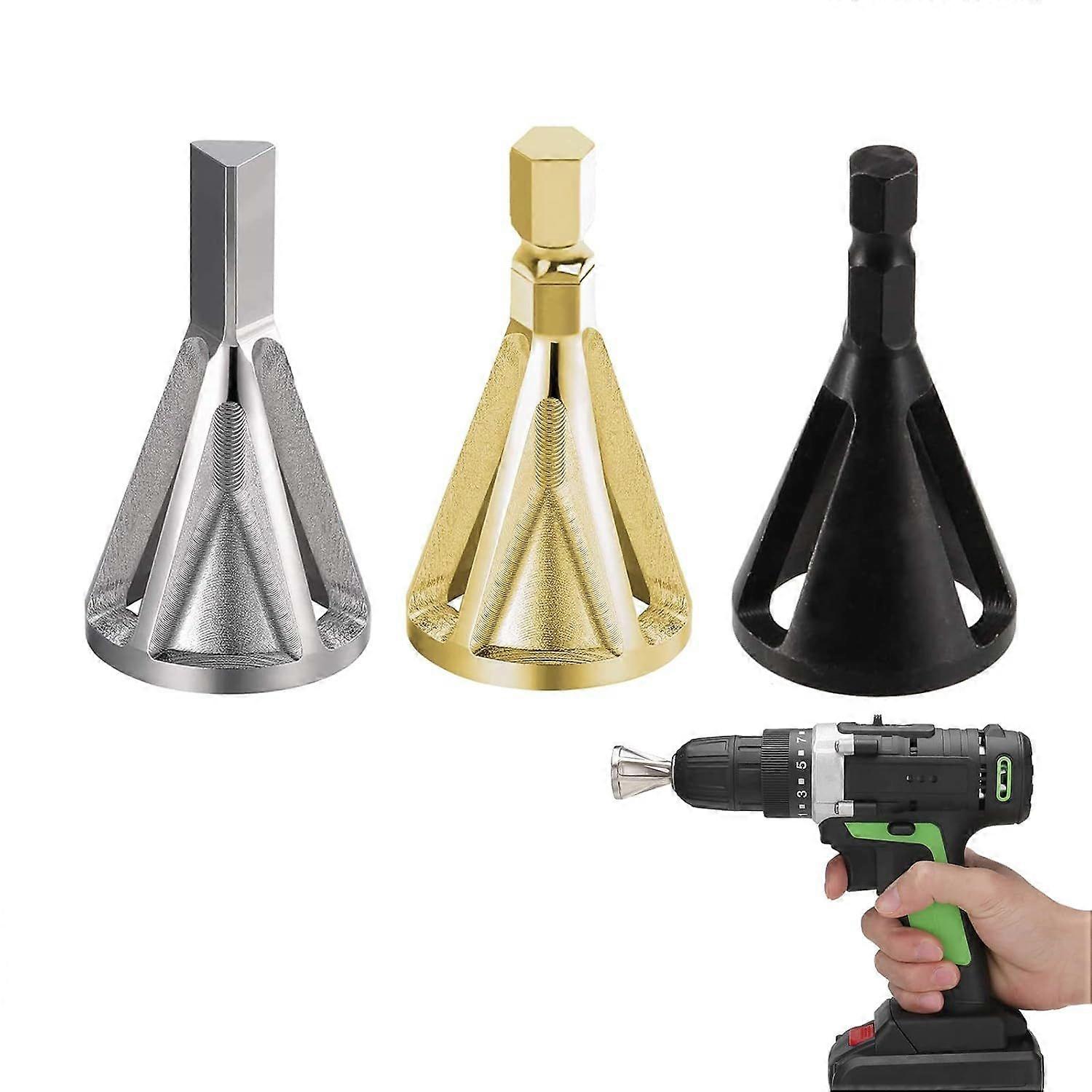 External Deburring Chamfer Tool,3 Pcs Deburring for Drill Bits,External Deburring Chamfer Tool Hex and Triangular,For Countersink Removal,For Various