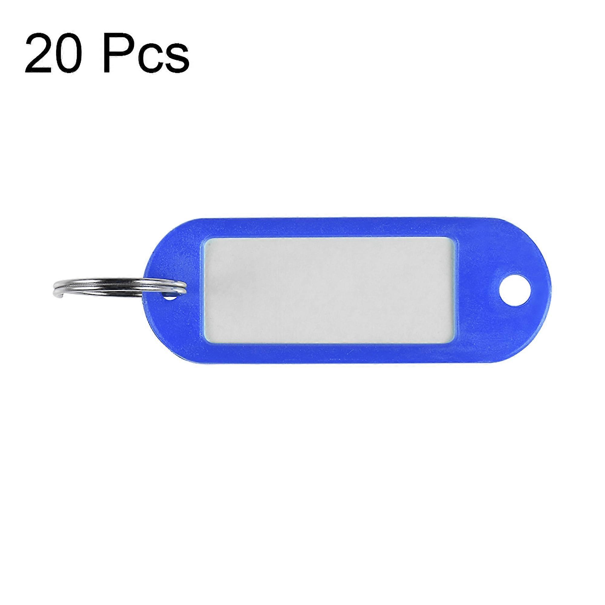 2.36 inch x 0.83 inch Plastic Tags with Split Keyring Blue 20 Count