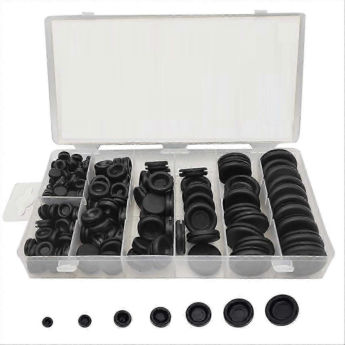 Compatible with 200Pcs 7Sizes Rubber Grommet Assortment Kit