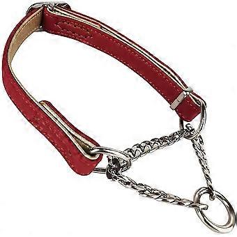 Adjustable Stainless Steel Chain Collar ,leather Training Dog Collar For Small Medium Large Dogs,m (33cm-47cm)  Red