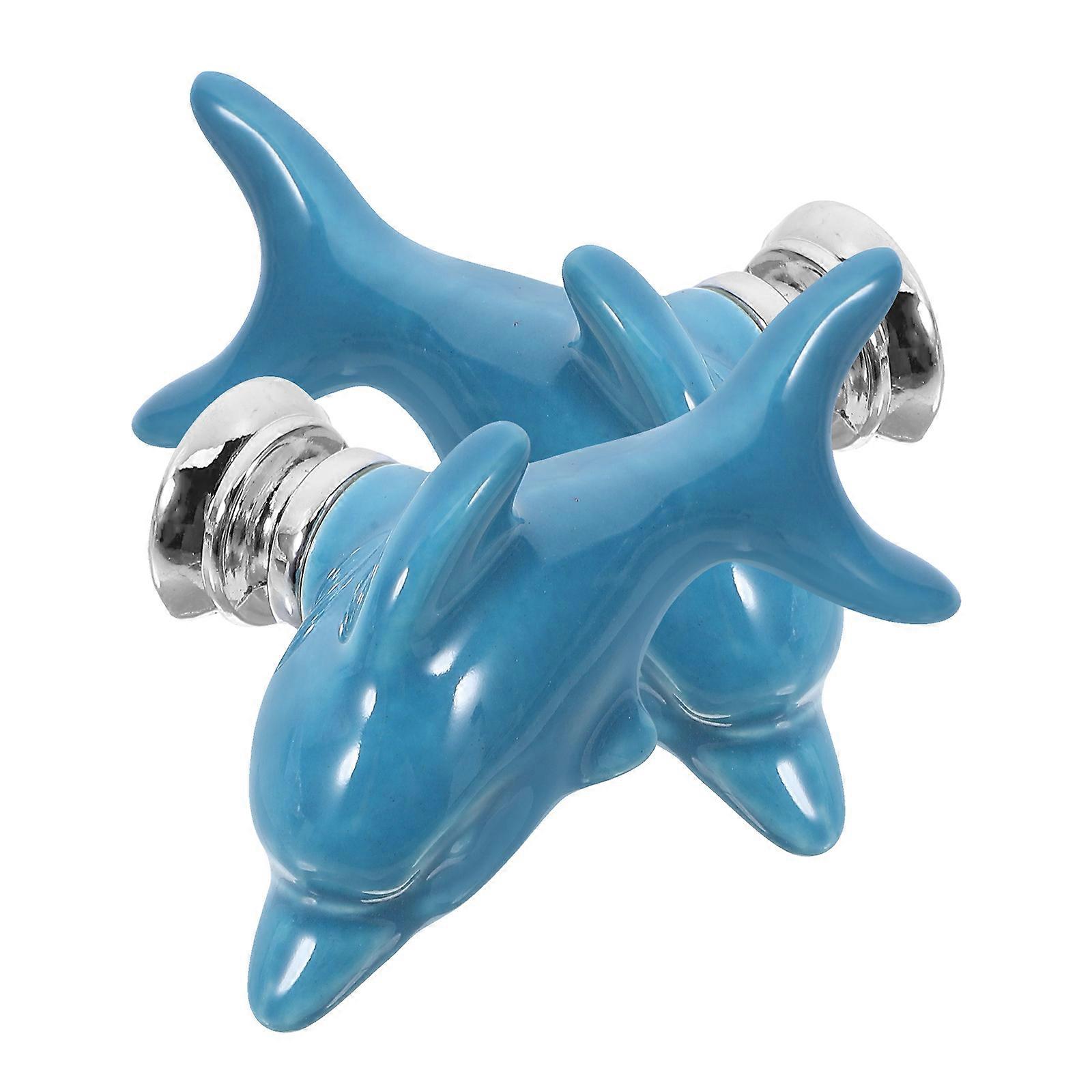 2pcs Dolphin Door Knobs Durable Furniture Drawer Handle Ceramic Cabinet Handles