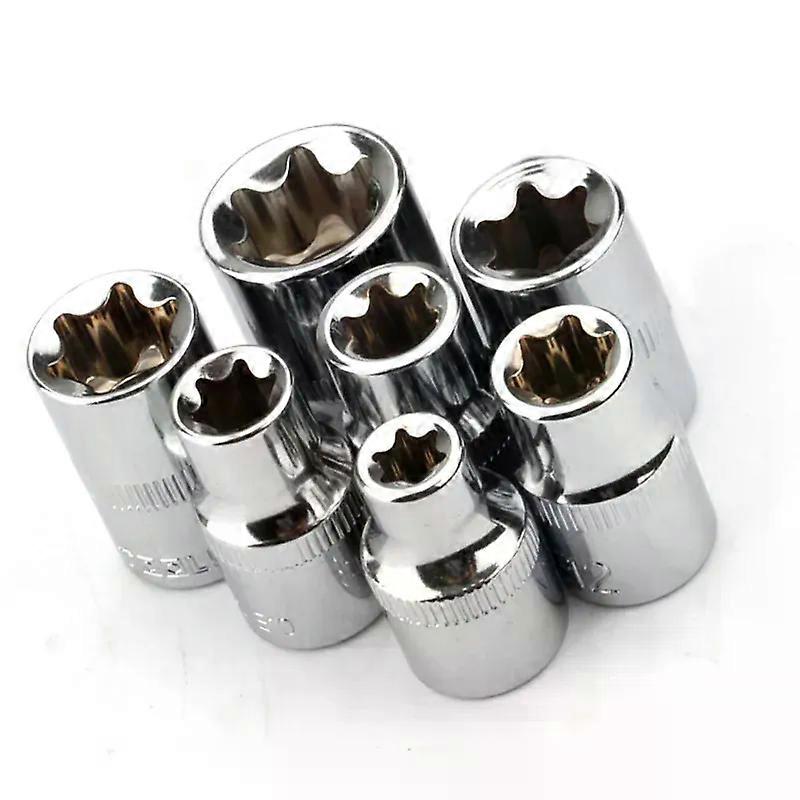 7pcs 3/8 Inch Star Torx Screwdriver Bit E Socket Wench Head Hand Tools Repair Kit E8 E10 E11 E12 E14 E16 E18 E20