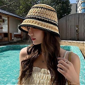 Women's Striped Hollow-Out Fisherman Hat, Breathable Thin Summer Fashion
