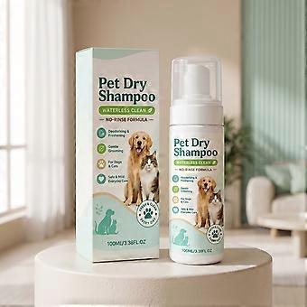 No-Rinse Pet Dry Shampoo Mousse 100ml, Waterless Cleaning Foam for Dogs and Cats