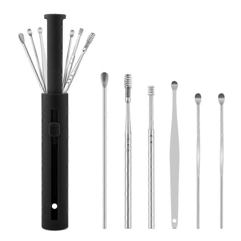 1 Pack Push-pull Ear Scoop, Specification: 6 PCS/Set Black 6 PCS/Set Black