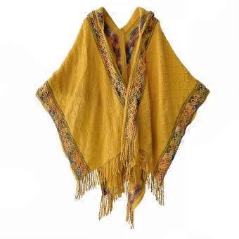 Comfortable Fringed Hooded Poncho Shawl for Women Beach and Vacation Wear