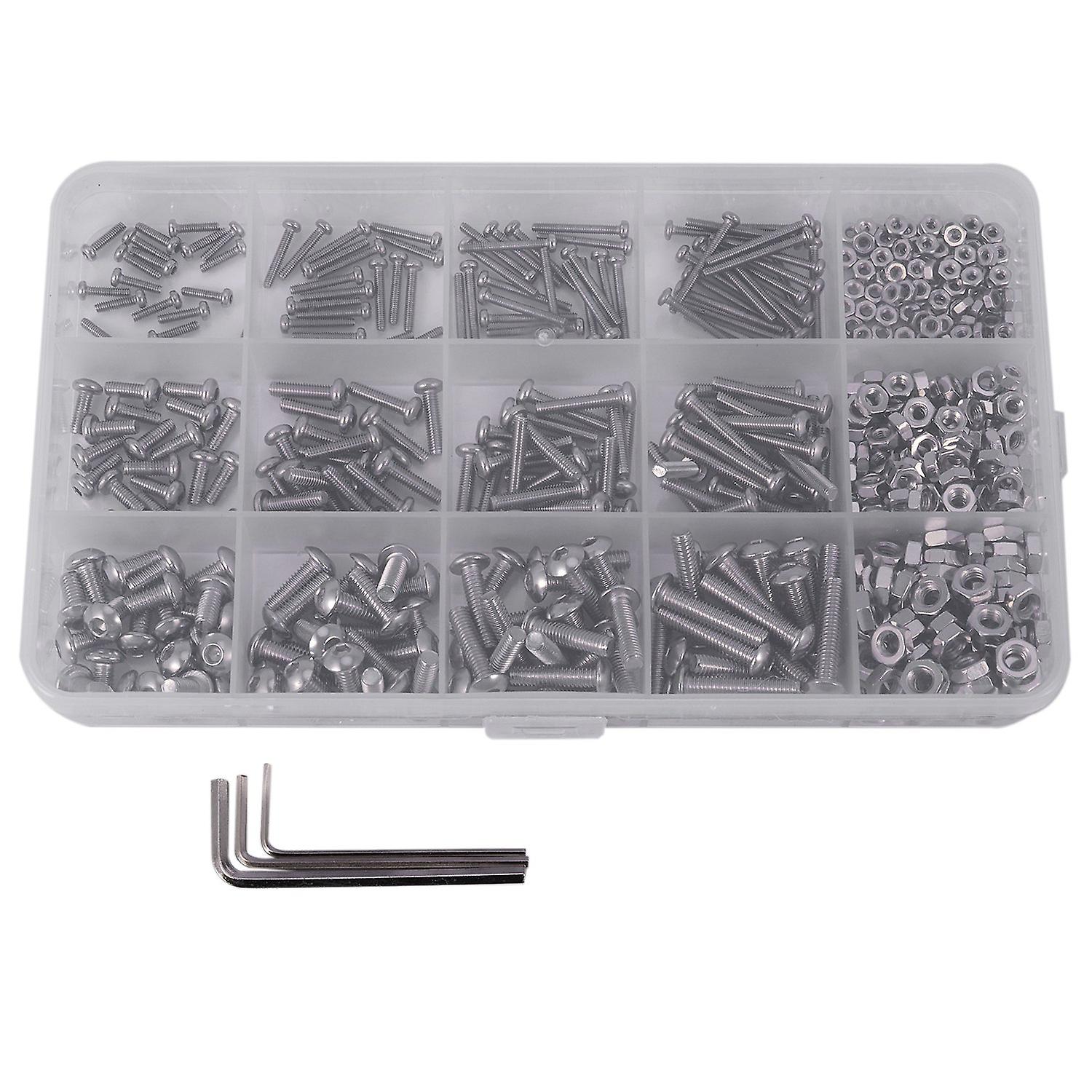 480Pcs Button Head 12 Sizes Screw And Nuts Kit,M2 Steel Assorted Hex Socket Head Cap Bolts Screws N