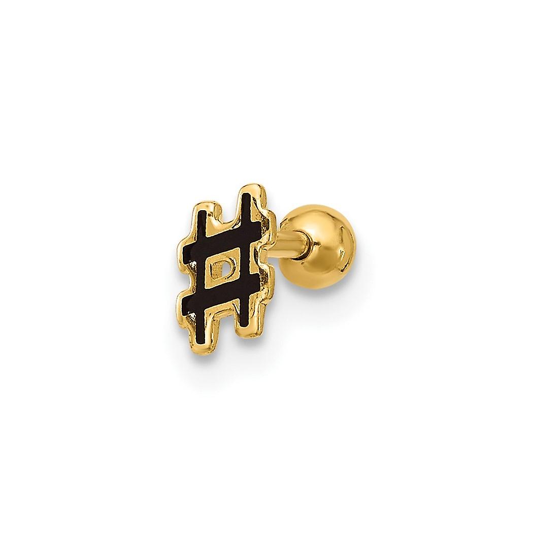 14k Solid Yellow Gold 18 Gauge Polished Enameled Hashtag Cartilage Stud 9.5mm Long Body Piercing-Stud for Women