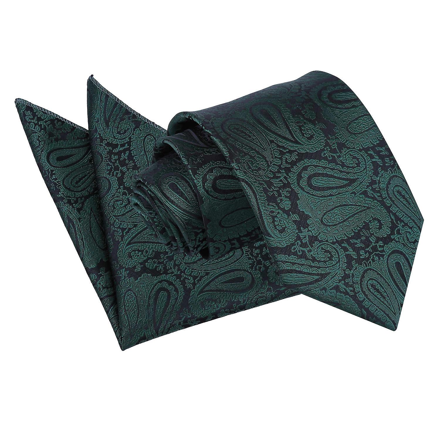 Emerald Green Paisley Tie and Pocket Square Set