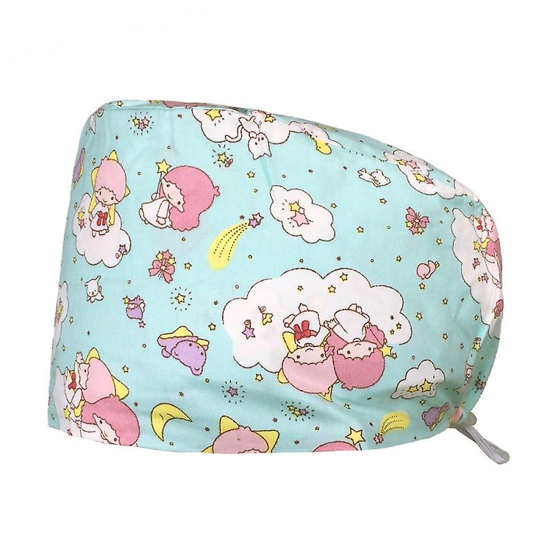 2 Pieces Button Bouffant Hats Working Caps Adjustable Printed Sweatband Caps For Women Men Nursing Surgical Caps With Button