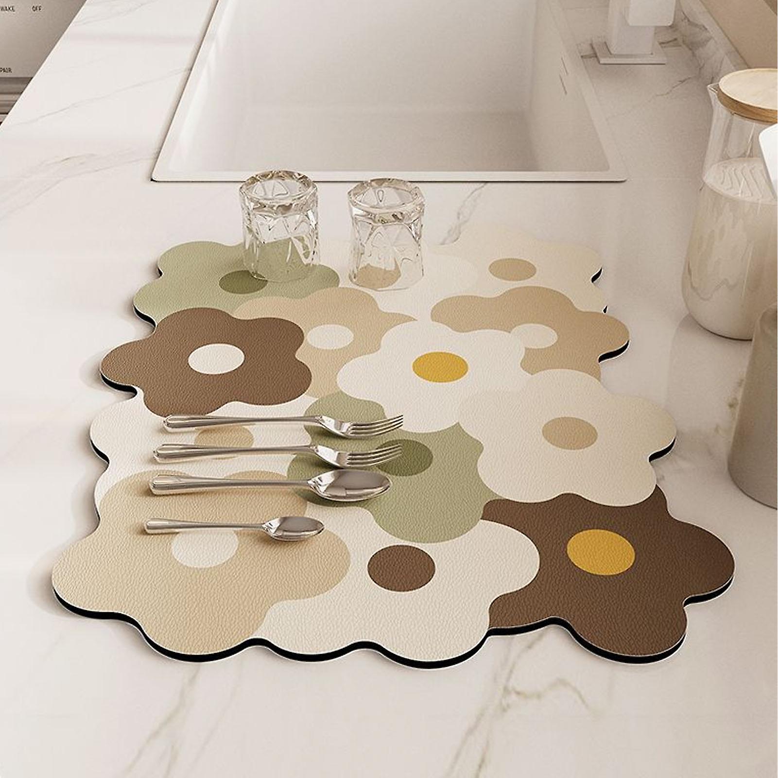 Kitchen Counter Dish Drying Mat 11.8x15.7in Coffee White