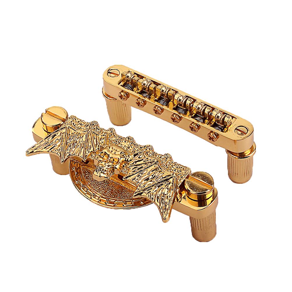 Replacement Tailpiece Bridge and Saddle Set for Style Guitar (Gold)