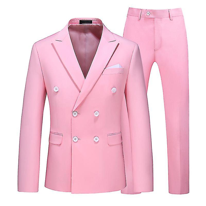 Mens S Double Row Three Button Slim Fit 2 Pieces ,pink