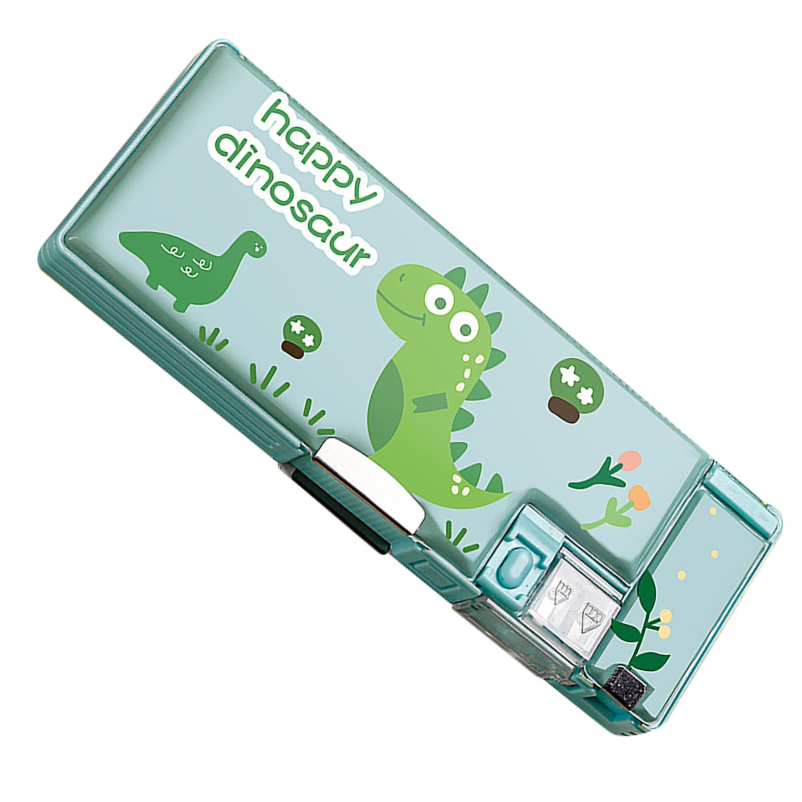 Pencil Bag Cute Cartoon Style Double Sided Inbuilt Sharpener Portable Large Capacity Large Pencil Case for Kids School Dinosaur