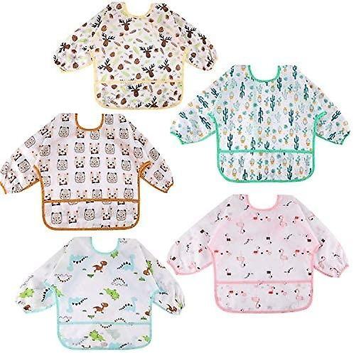 5PCS Long Sleeve Bibs Waterproof Child Painting Smock Multicolor Feeding Apron 0-2Y (M)