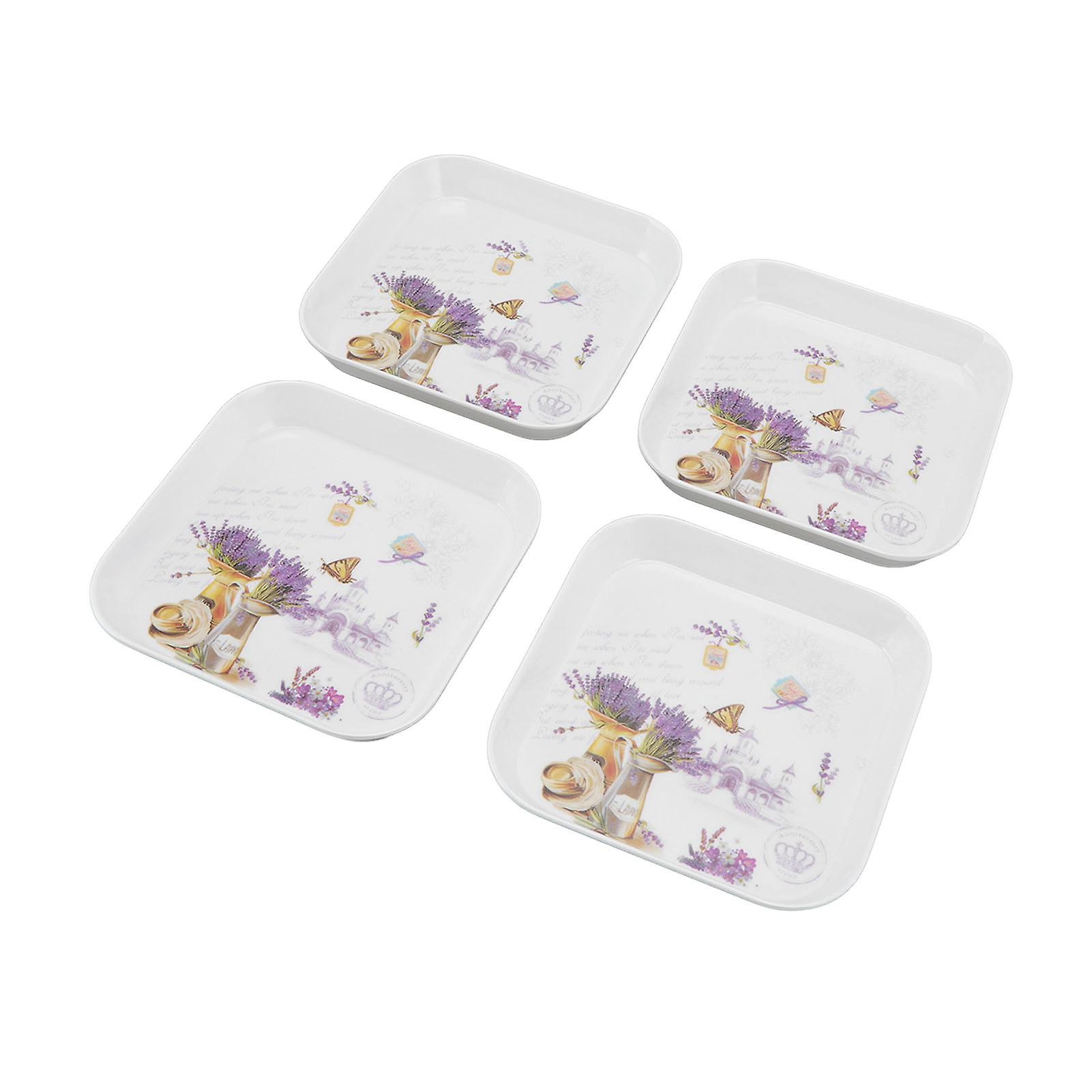 4pcs Lavender Melamine Fruit Snack Plates 15x15cm Multifunctional