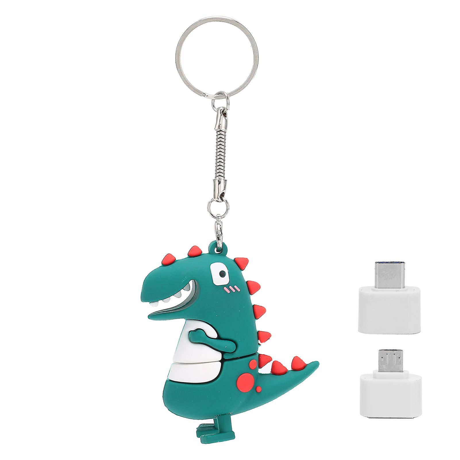 U Disk Memory Stick Little Dinosaur USB2.0 Taşınabilir Flash Disk Sürücüsü ve TypeC Dönüştürücü (16GB)