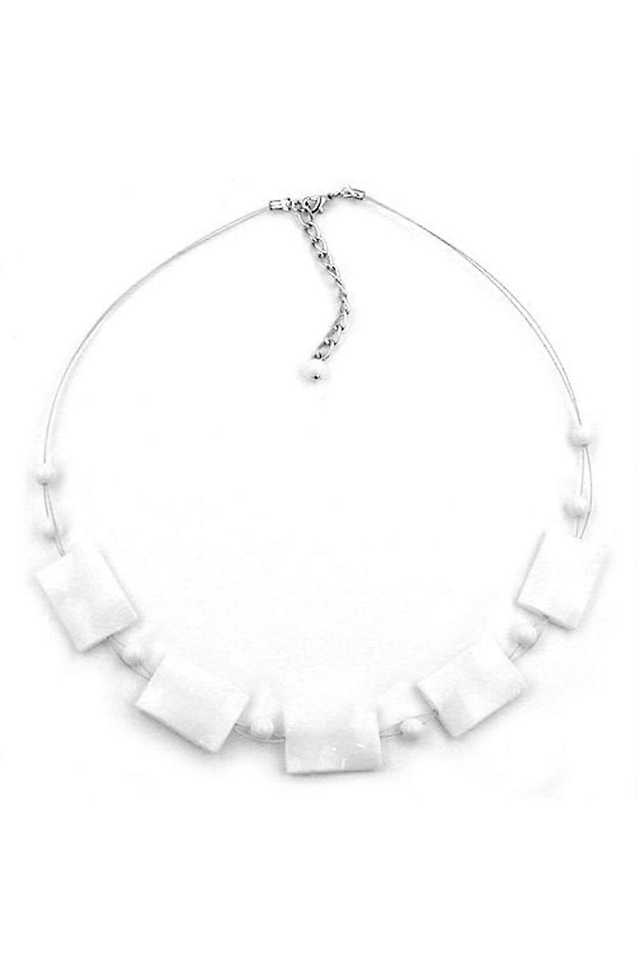 Necklace Wavy Rectangle Beads Shiny White 45cm - Gl02670
