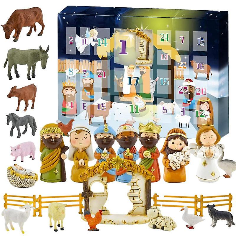 24pcs Coloful Jesus Advent Calendar Mini Model Dolls Christmas Colorful Miniature Nativity Figures Decor Navidad Gifts For Child