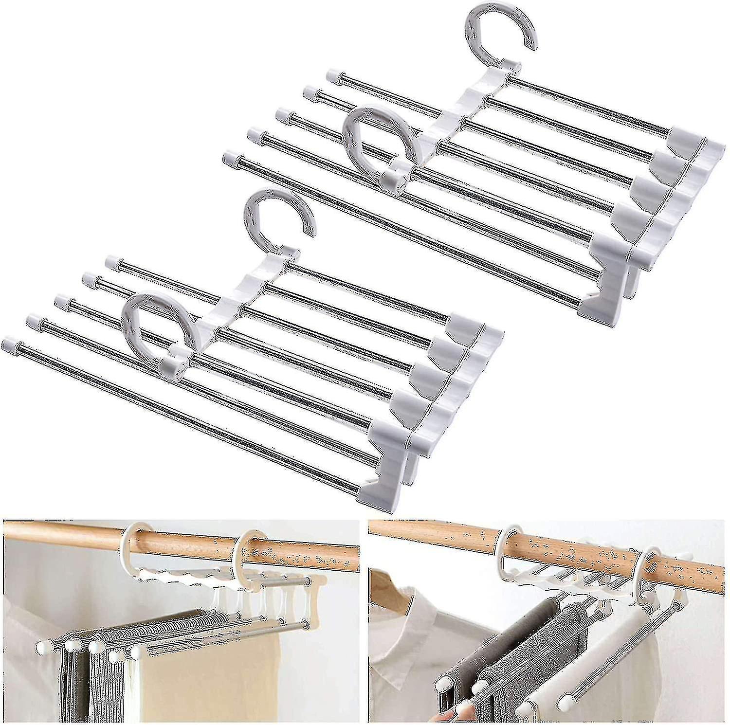 2 Pcs Trouser Hanger Space-saving, Stainless Steel Extendable