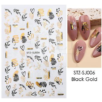 Pegatinas de geometría abstracta para clavos 3d láser oro negro hojas corazón línea adhesiva deslizadores decoración calcomanía holográfica chstz-sj01-09