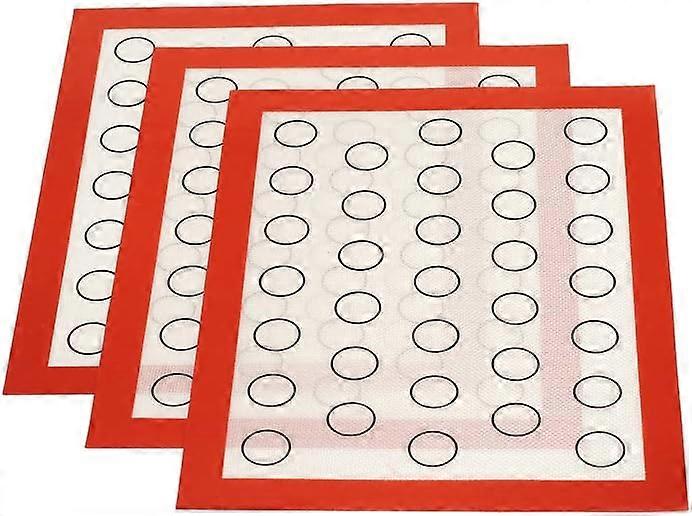 Silicone Baking Mat Set of 3 Reusable Non-Stick Baking Sheet Pastry Kneading Dough Oven Mat for Macaron Biscuit Dough, 42x29.5cm red