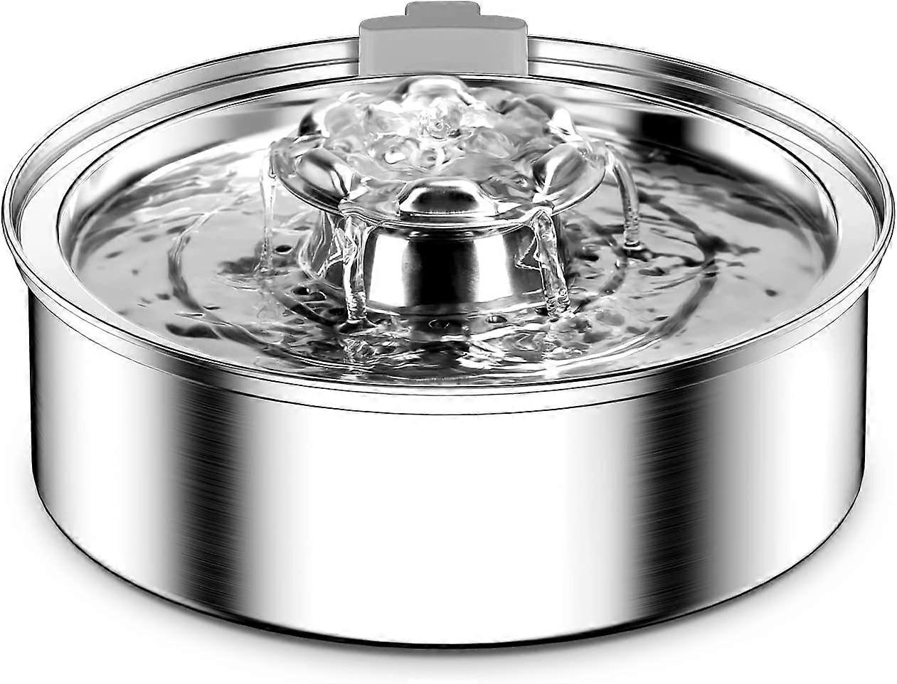 Cat Water Fountain 2L, Stainless Steel Cat Water Fountain Drinker, with Upgraded Water Pump and Replacement Filter