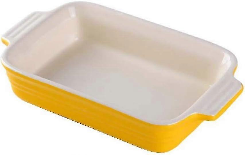 Yellow Ceramic Rectangular Baking Pan with Handle for Oven - Individual Lasagna Casserole Dish