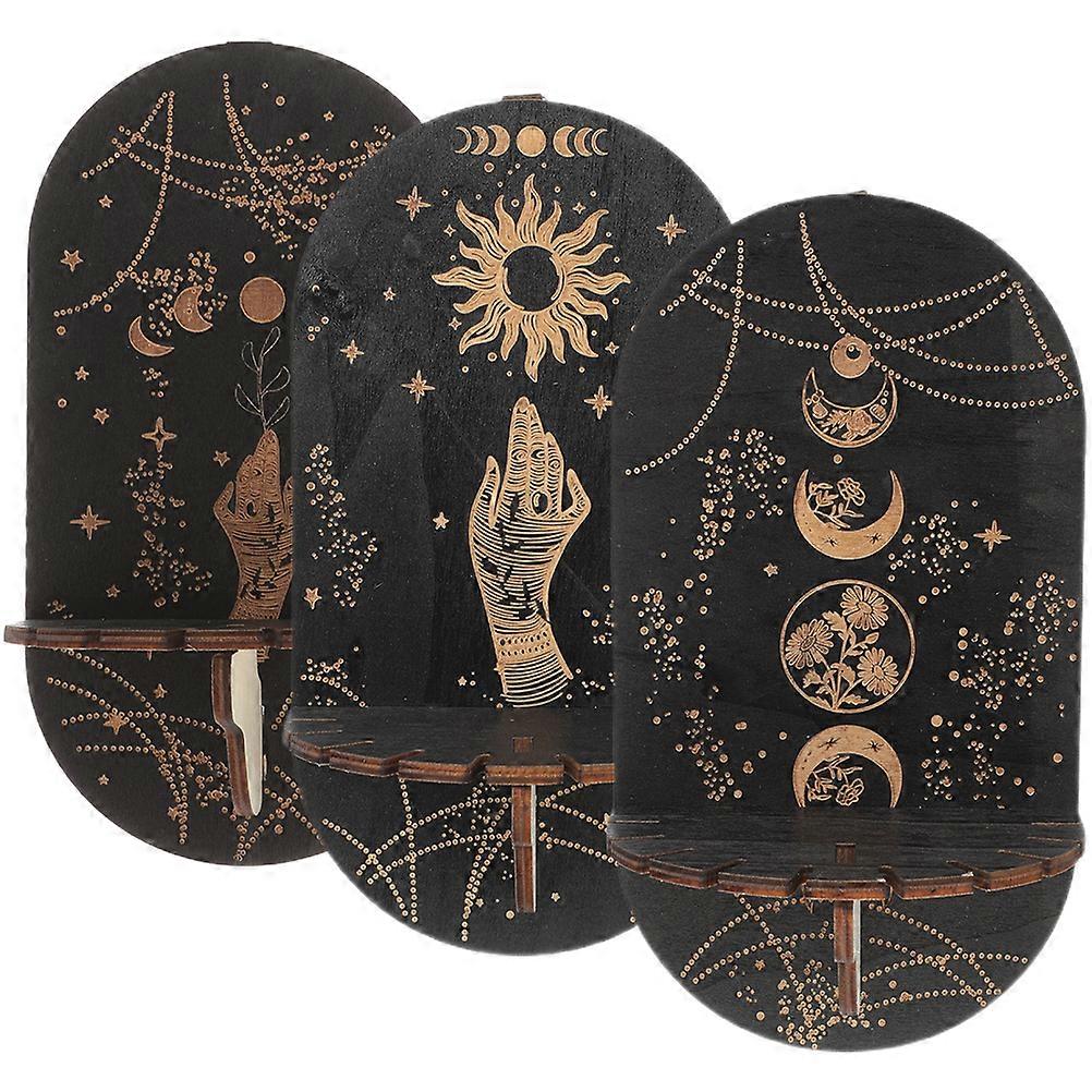 3pcs Crystal Wall Shelf Wooden Crystal Display Shelf Bohemian Style Wall Candle Shelf