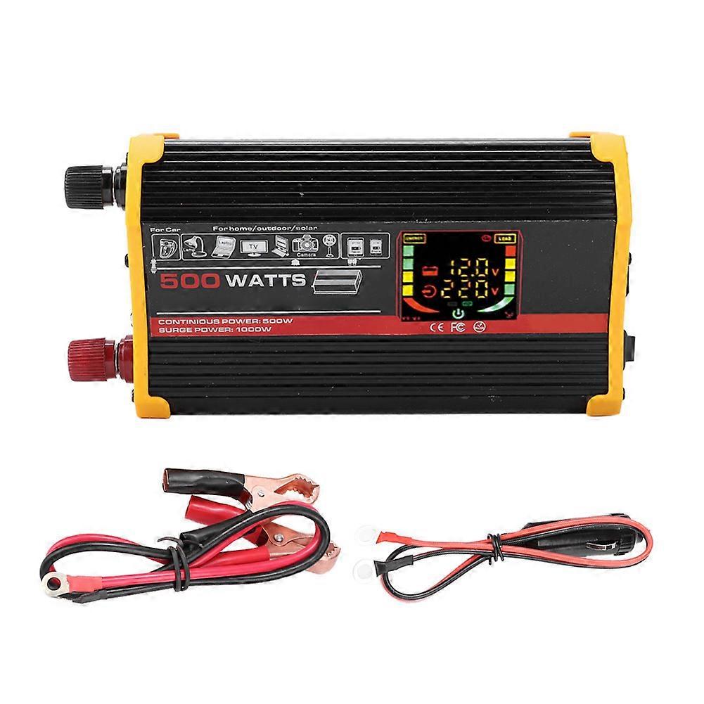 500w Dc 12v To Ac 220v Colorful Lcd Usb Auto Power Inverter Converter Transformerblack